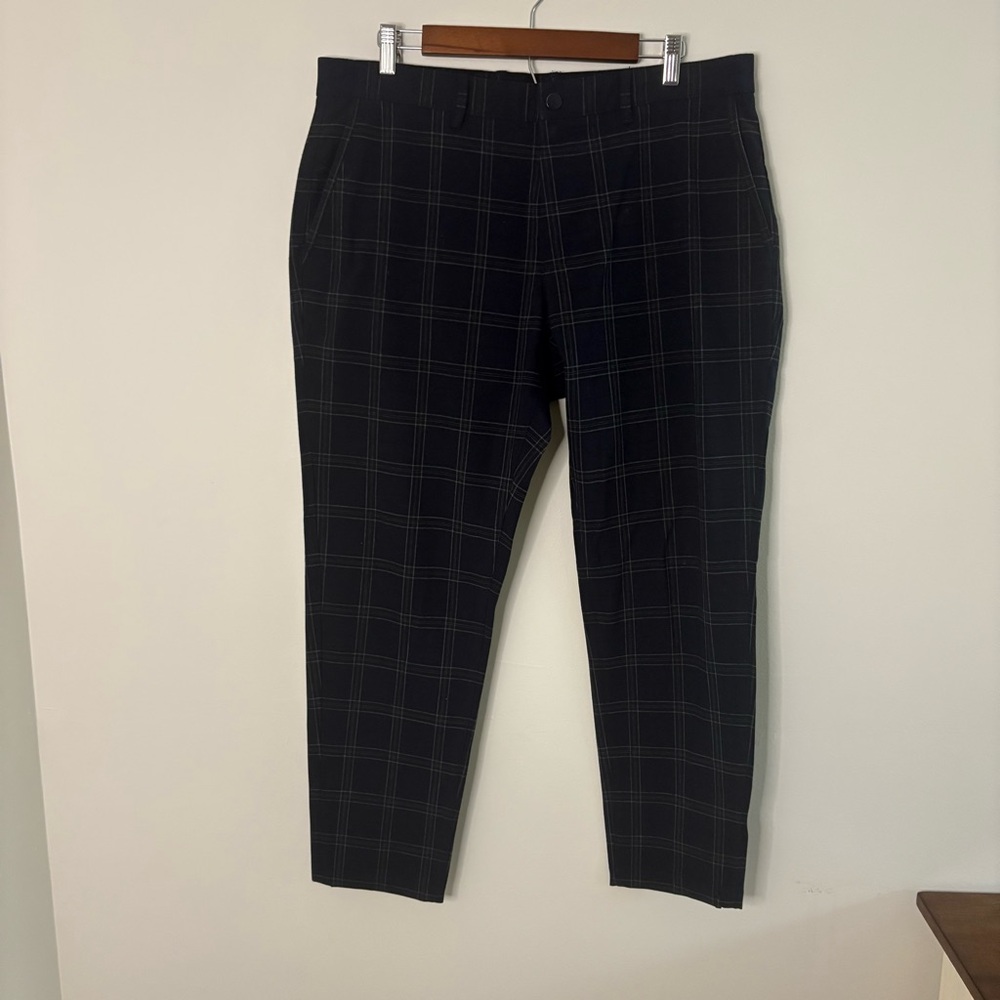 Zara Women's Blue black Checkered Cropped Pants XL Work Career Pants